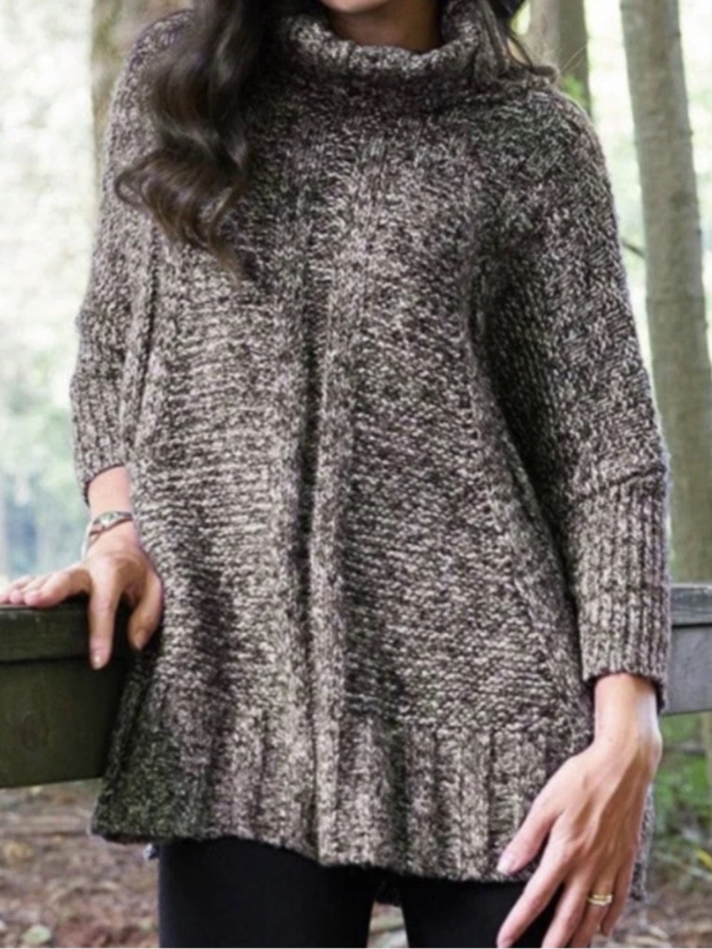 Matilda Jane Marled Chunky Knit Evening Stroll Taupe Turtleneck Sweater XS/S